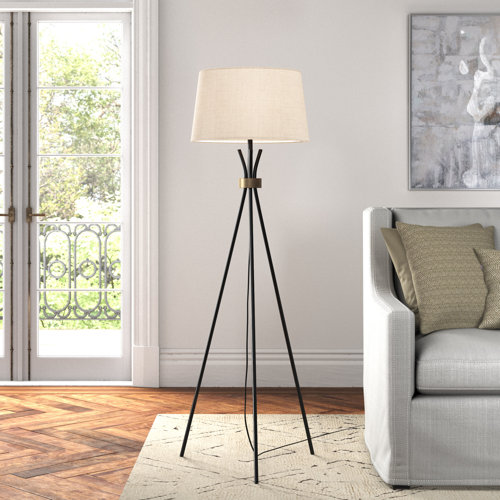 Joss & Main Carmine 60'' Matte Black/Antique Bronze Tripod Floor Lamp
